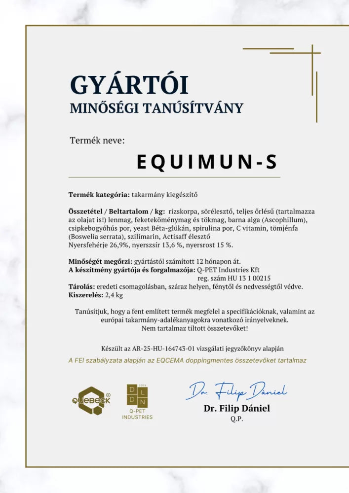 EQUIMUN-S Komplex támogatás idős lovak számára