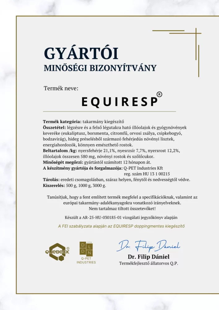 EQUIRESP® – Légúttisztító lovaknak