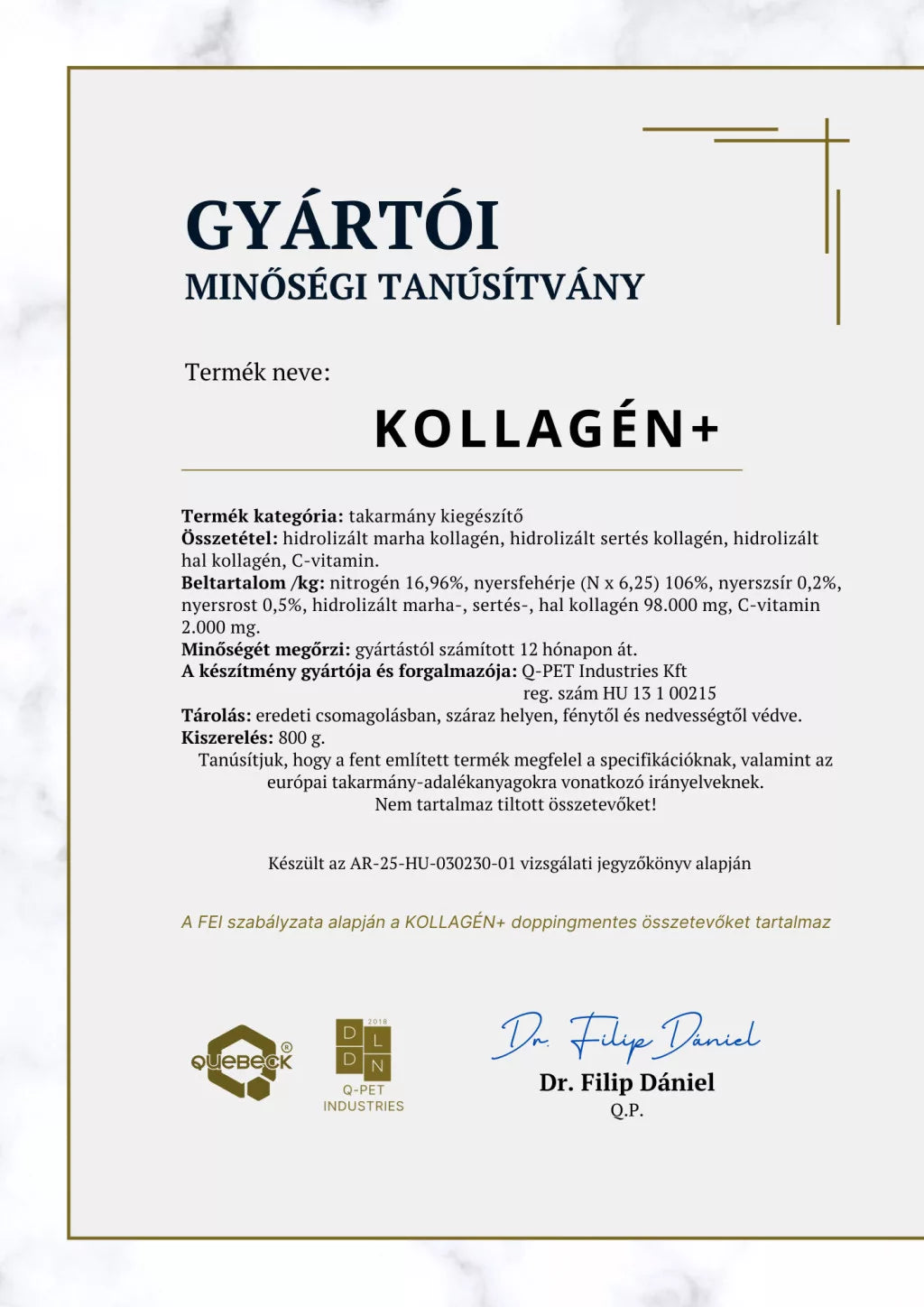 KOLLAGÉN+ Komplex kötőszöveti támogatás lovaknak (800 g)