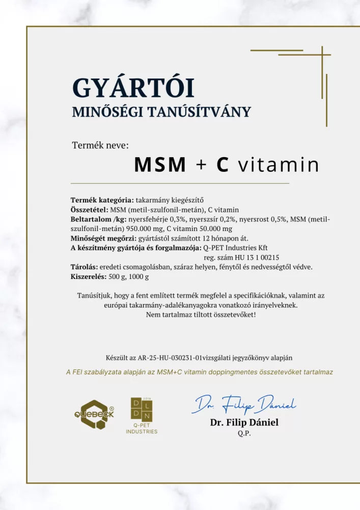 MSM + C vitamin, kötőszöveti támogatás lovaknak