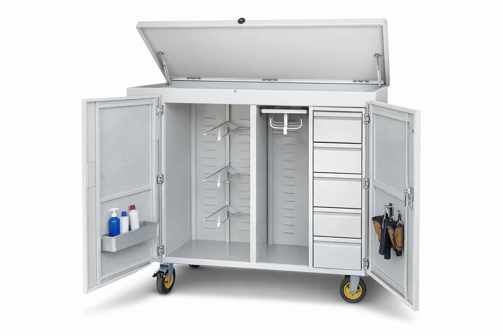 Nyeregszekrény- számzáras, kihúzható tárolókkal